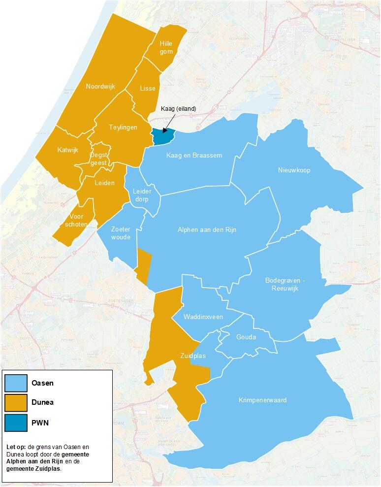 kaartje et de 3 dinkwaterbedrijven binnen VRHM